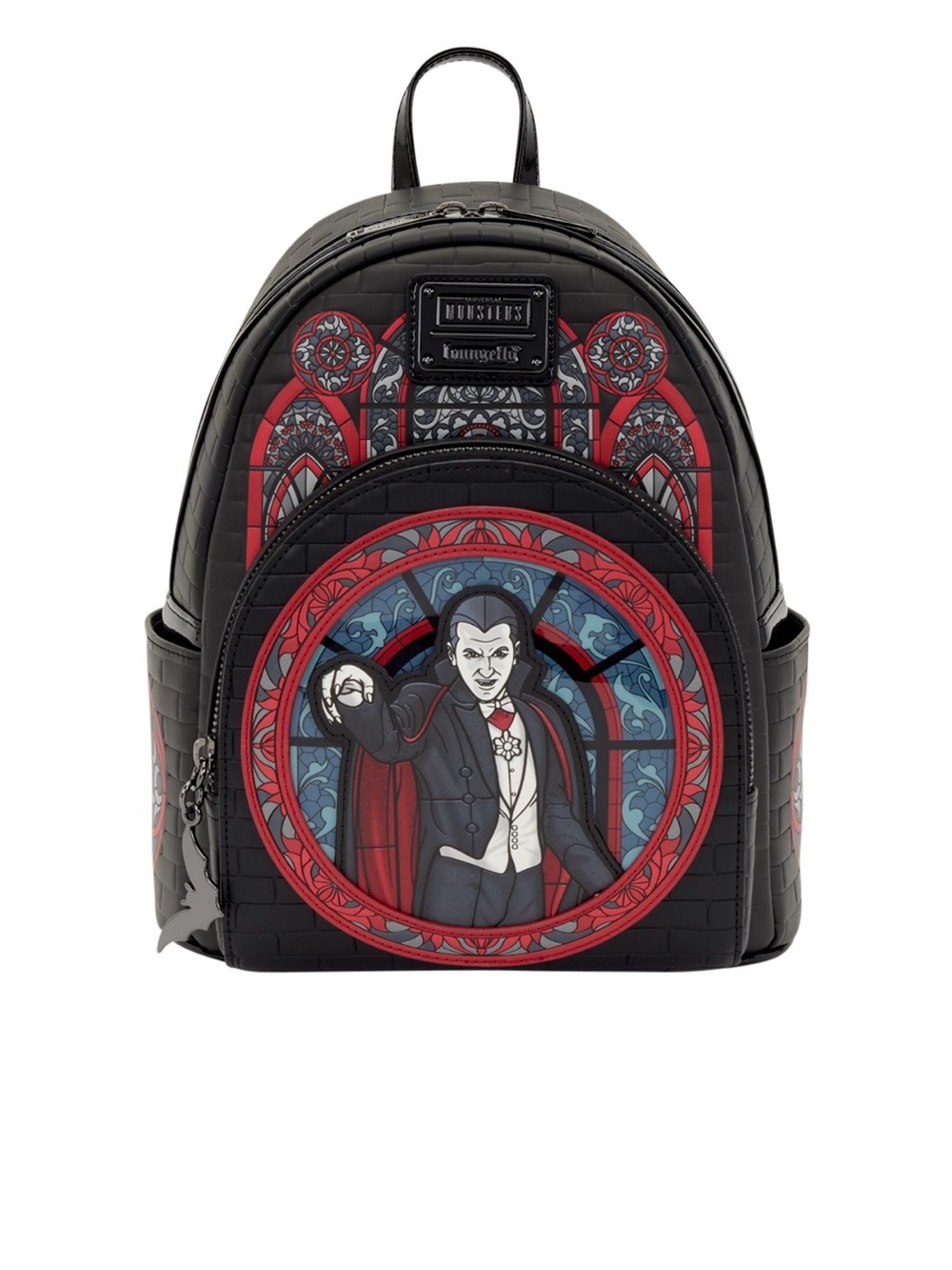 Loungefly Black Dracula Stained Glass Mini Backpack with Red & Blue Accents